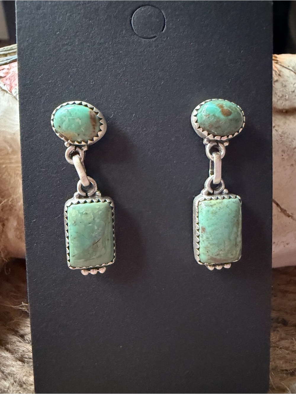 Cripple Creek Turquoise Drop Earrings - Sterling Silver-Setting